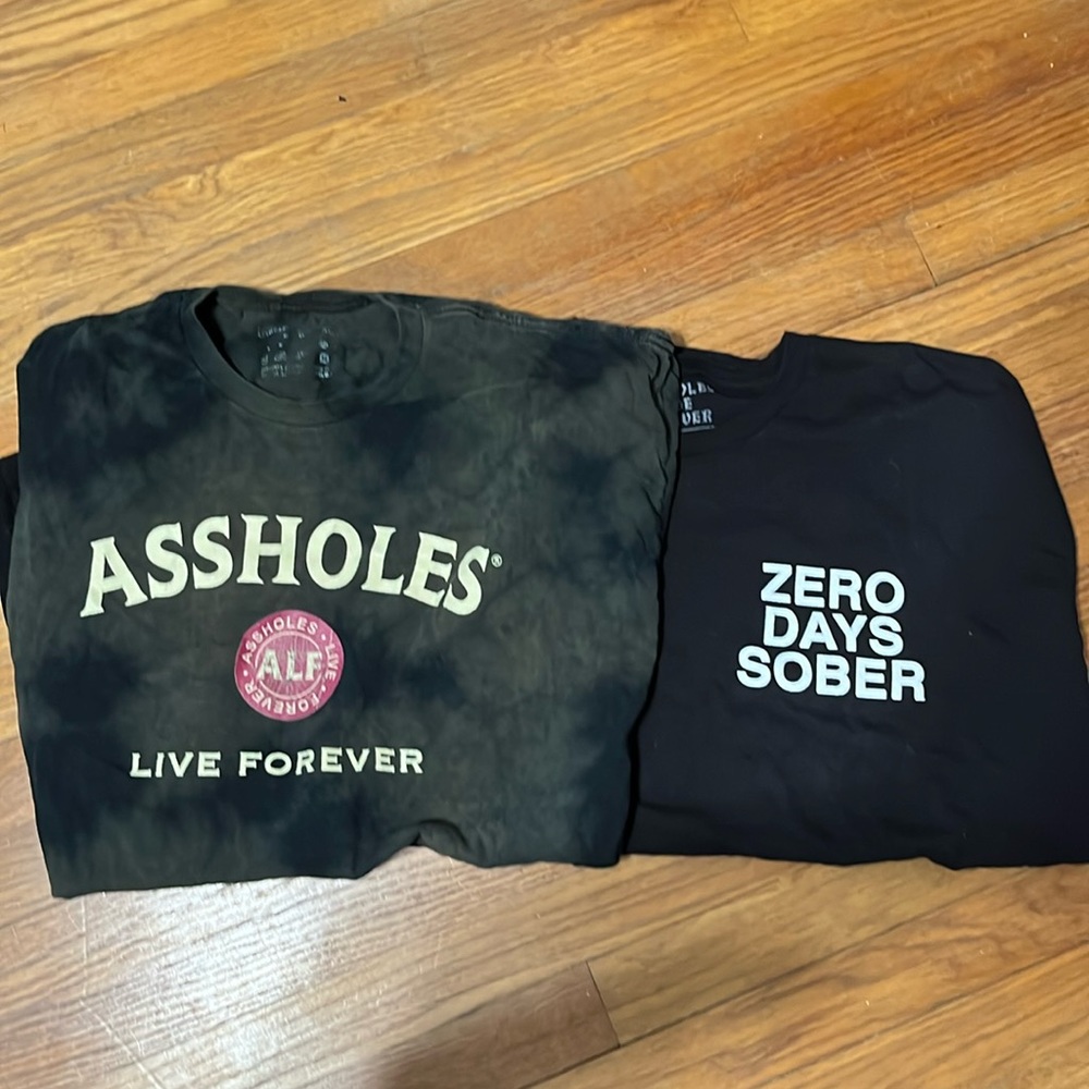 2 assholes live forever tees